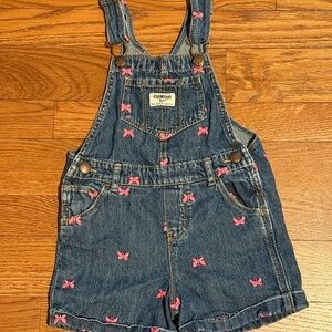 Like New OshKosh B'gosh Pink Butterfly Print Jean Shortalls - Toddler Size 4T